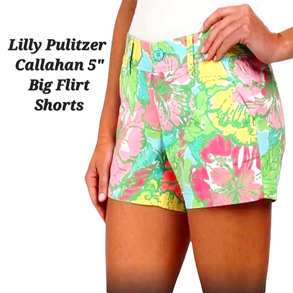 Lilly Pulitzer Callahan 5" Big Flirt Shorts Hibiscus Print Cotton Shorts Multi